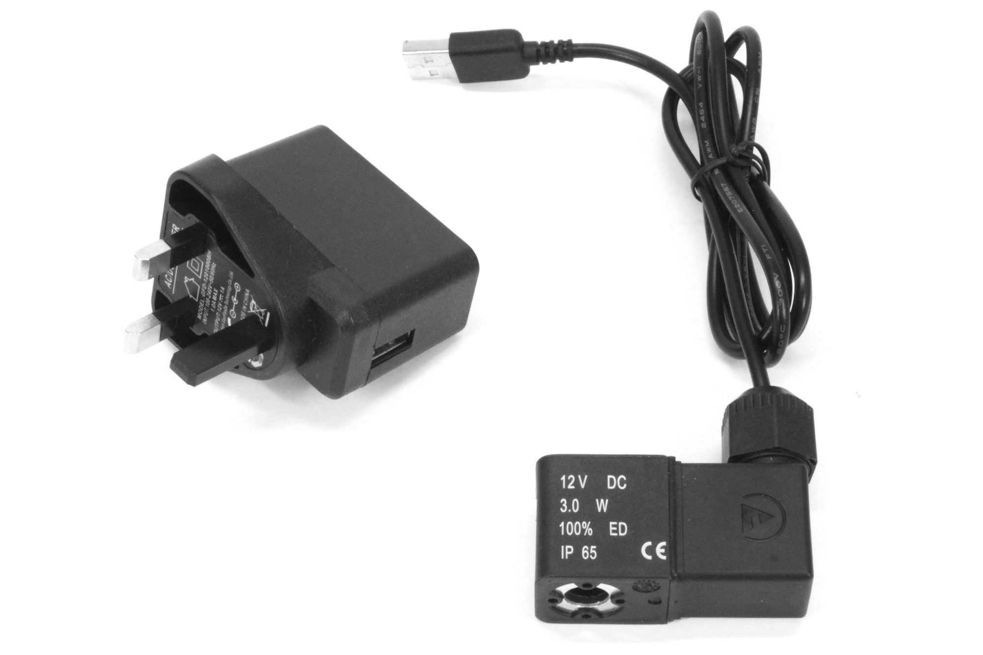 12v DC USB-magnetventil och UK-transformator